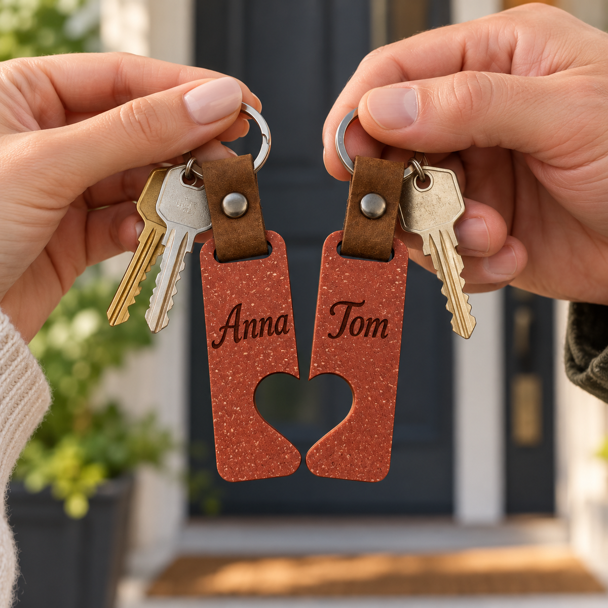 Herzverbunden – Partner-Schlüsselanhänger mit Wunschgravur im 2er-Set
