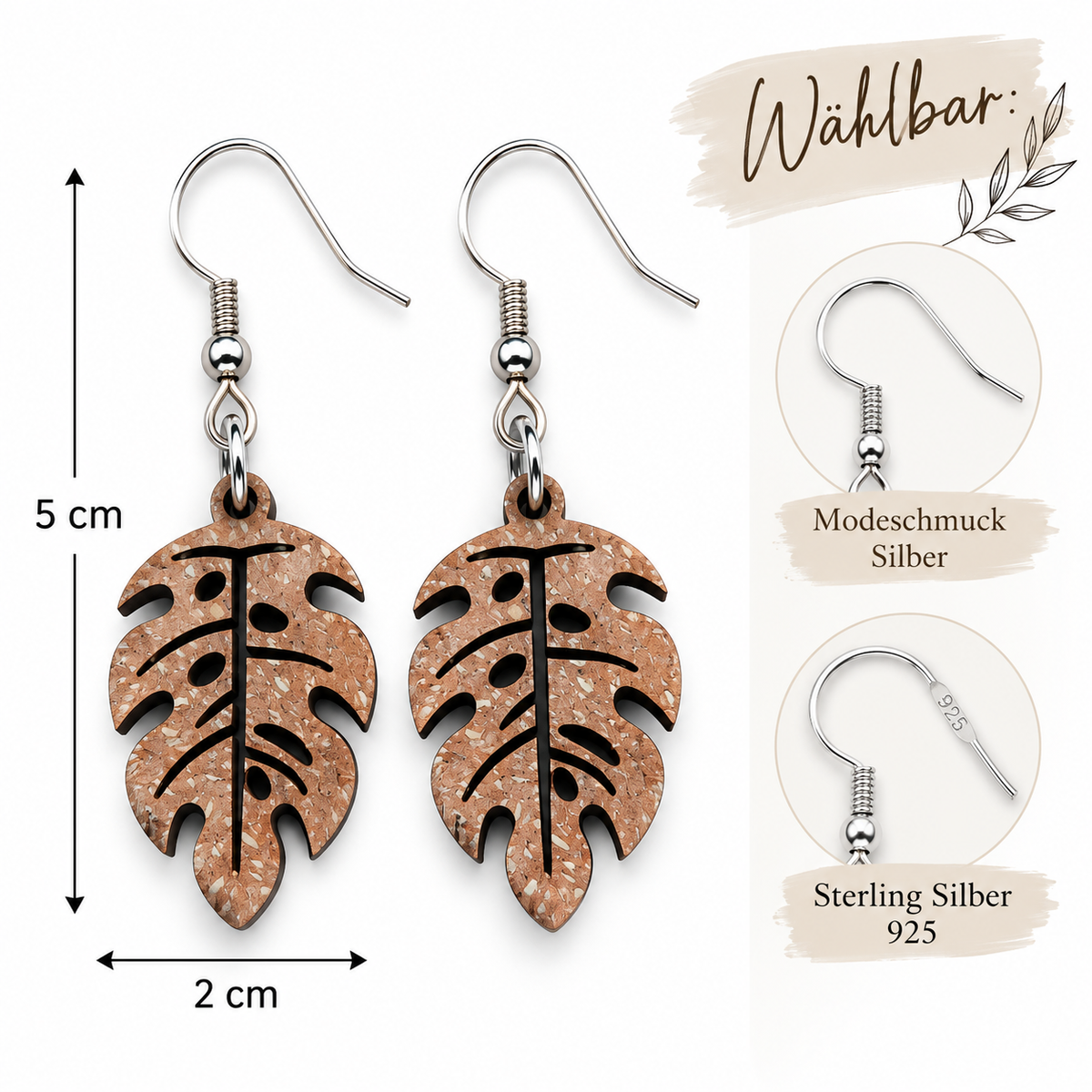 Monstera Deliciosa – Ohrhänger in Naturbraun