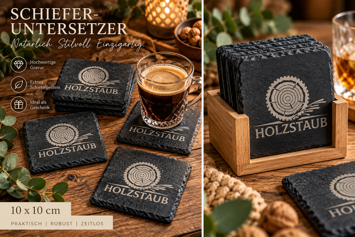 Personalisierte Schieferplatte-Untersetzer 10 × 10 cm – Personalisiert mit Wunschgravur