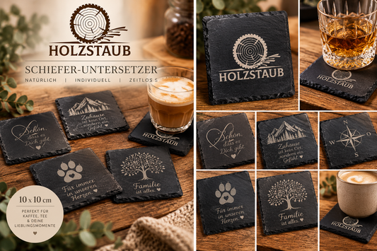 Personalisierte Schieferplatte-Untersetzer 10 × 10 cm – Personalisiert mit Wunschgravur