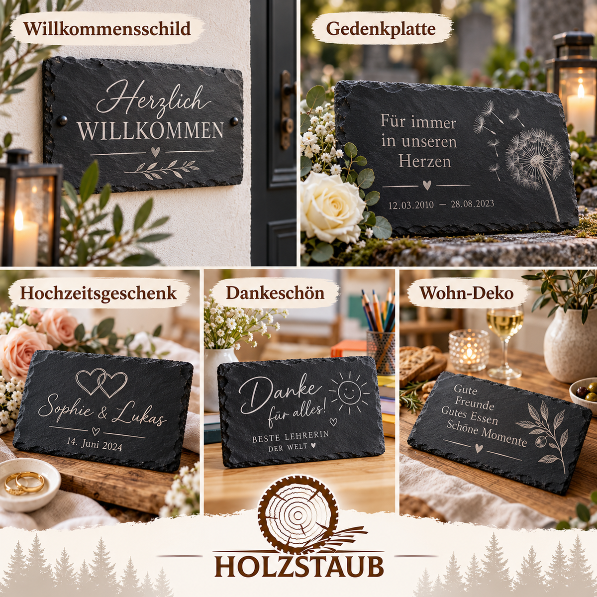 Personalisierte Schieferplatte 40 × 30 cm – Dein Wunschmotiv auf echtem Naturschiefer