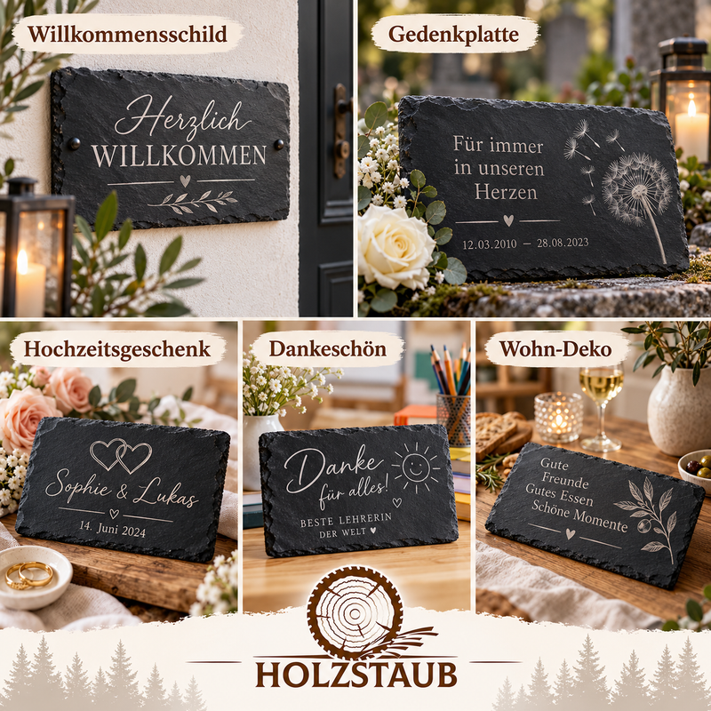 Personalisierte Schieferplatte 40 × 30 cm – Dein Wunschmotiv auf echtem Naturschiefer