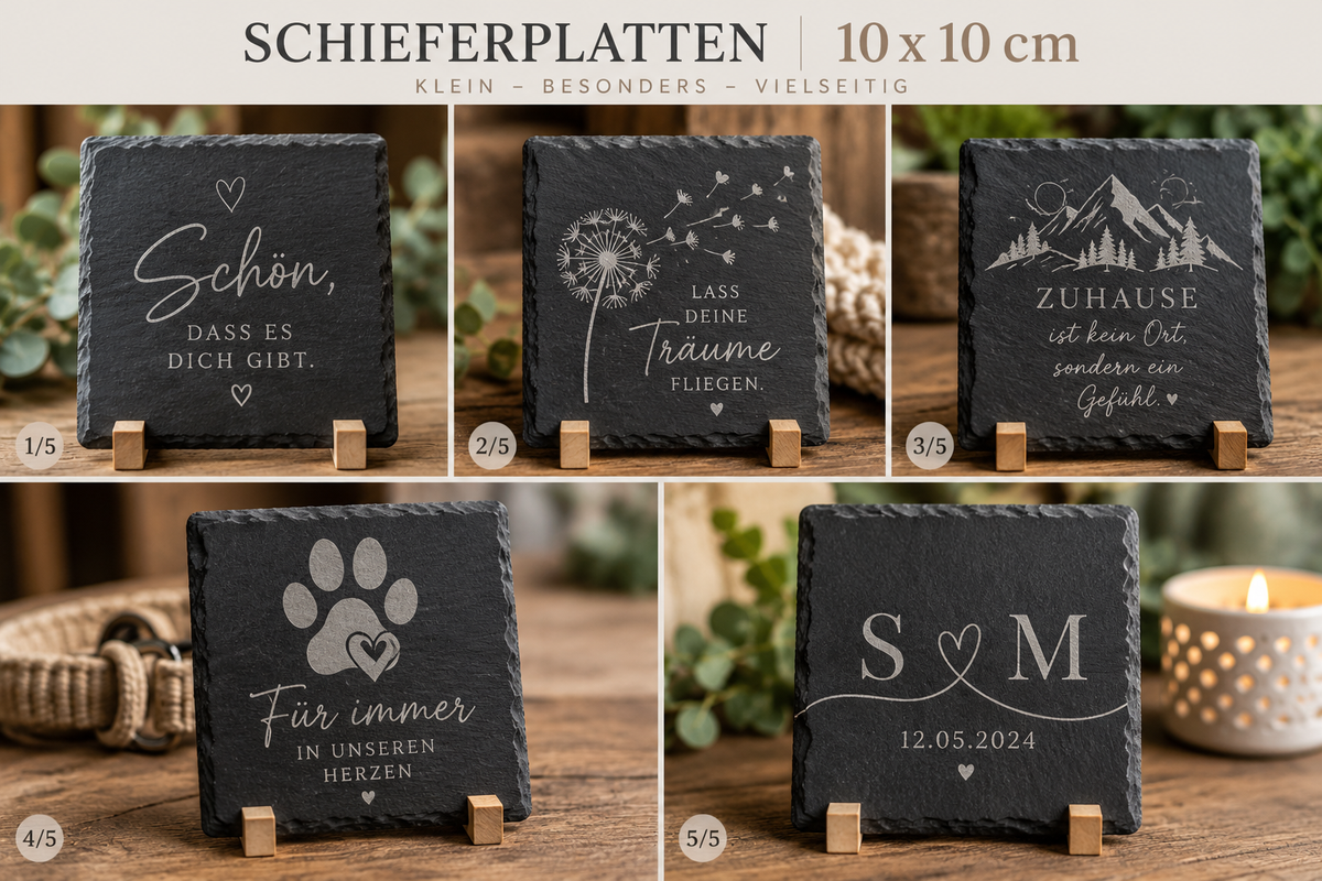 Personalisierte Schieferplatte-Untersetzer 10 × 10 cm – Personalisiert mit Wunschgravur