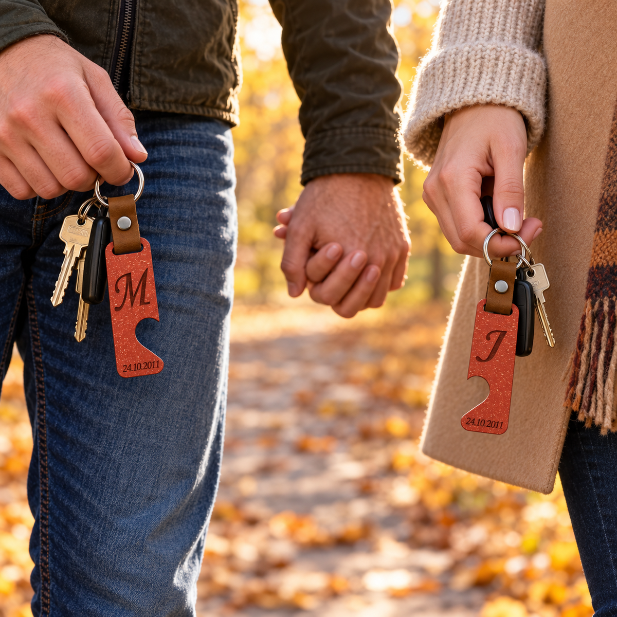 Herzverbunden – Partner-Schlüsselanhänger mit Wunschgravur im 2er-Set