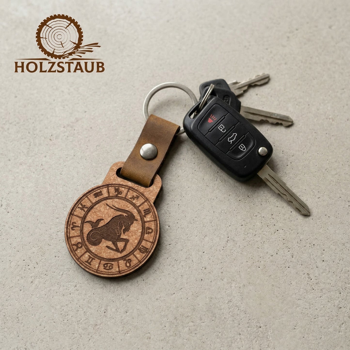 Sternkreis Steinbock – Sternzeichen Schlüsselanhänger aus nachhaltigem Holzverbund