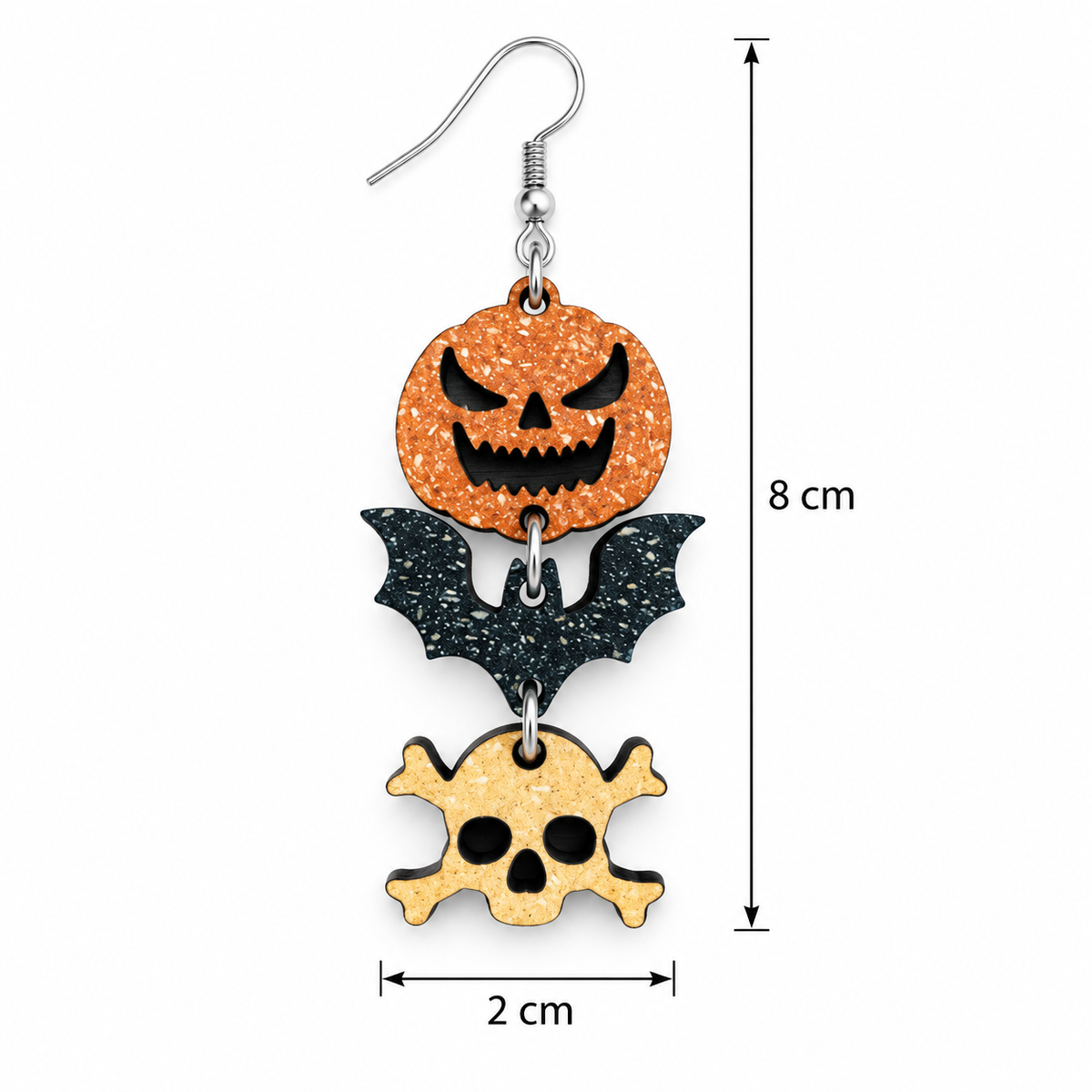 Halloween Ohrhänger Kürbis, Fledermaus & Totenkopf