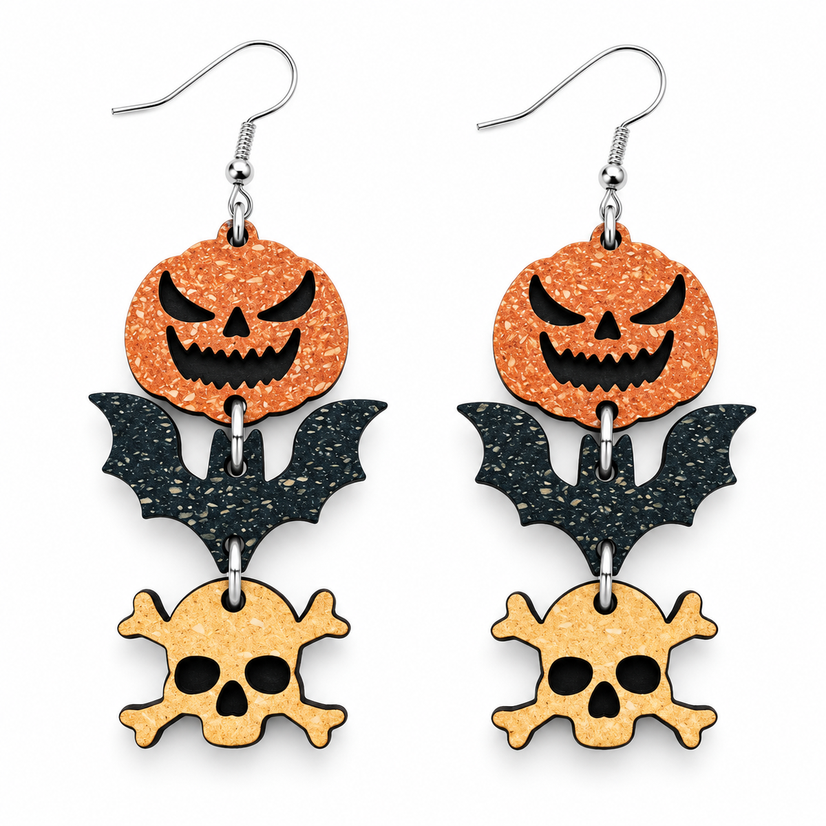 Halloween Ohrhänger Kürbis, Fledermaus & Totenkopf