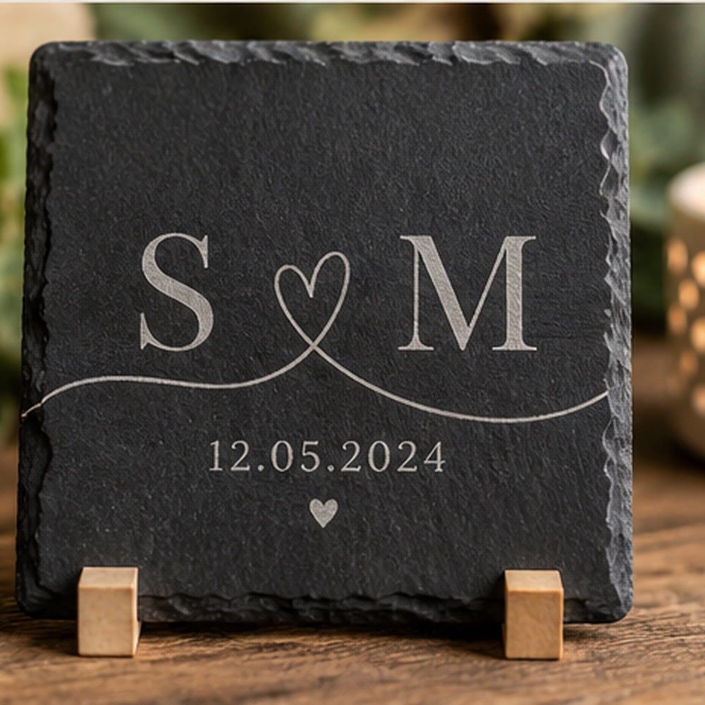 Personalisierte Schieferplatte-Untersetzer 10 × 10 cm – Personalisiert mit Wunschgravur