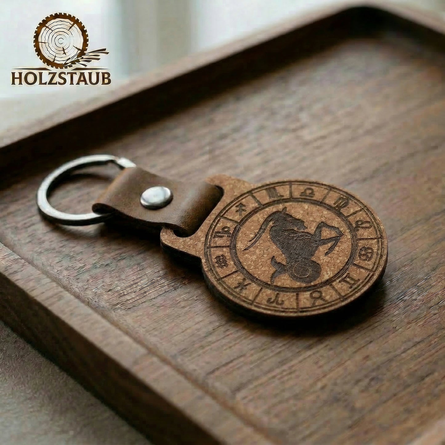 Sternkreis Steinbock – Sternzeichen Schlüsselanhänger aus nachhaltigem Holzverbund
